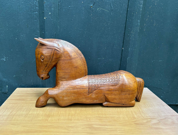 Hand-Carved Antique Chinese Wooden Horse Box with Hidden Compartment