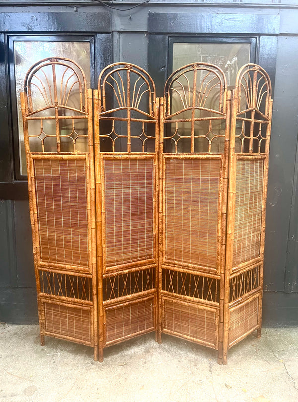 Arched Tortoise Rattan 4-panel Screen