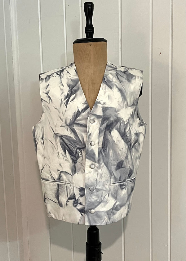 White / Grey Crumple-Print Leather Vest