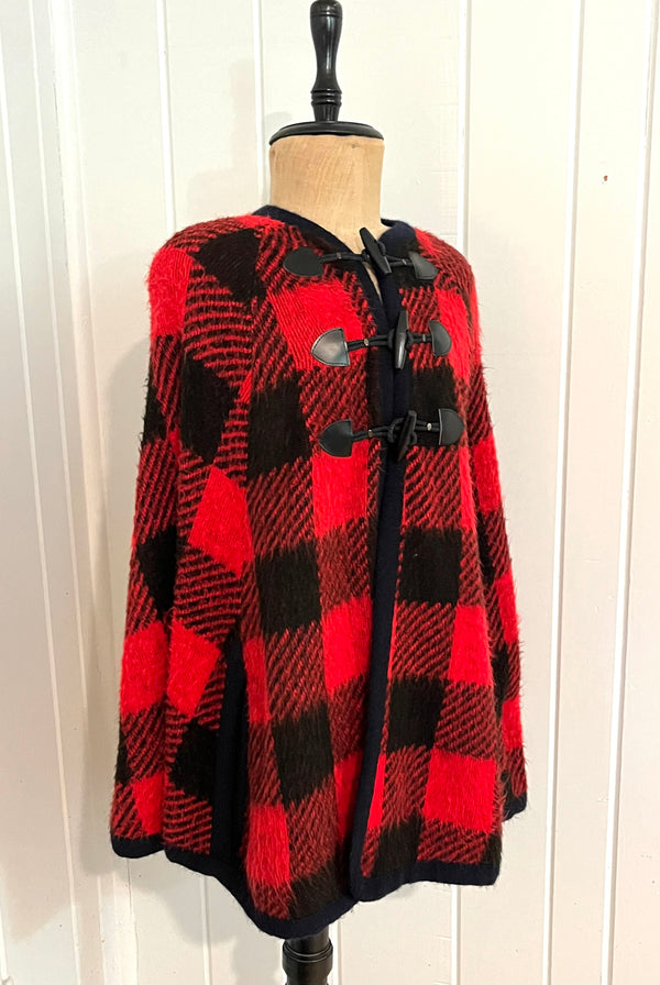 Sally Gee red Plaid 1960s Woolly Cape