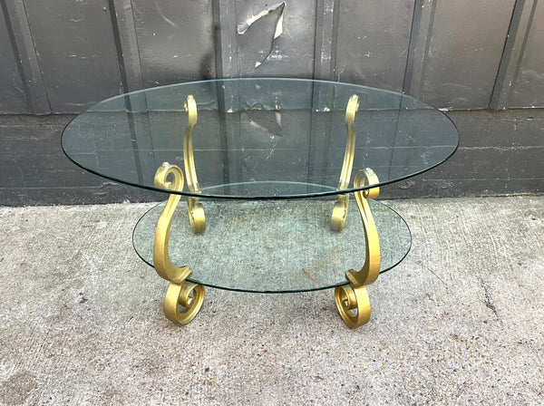 Scrolled Gold Metal / Glass Hollywood Regency 2-Tier Coffee Table
