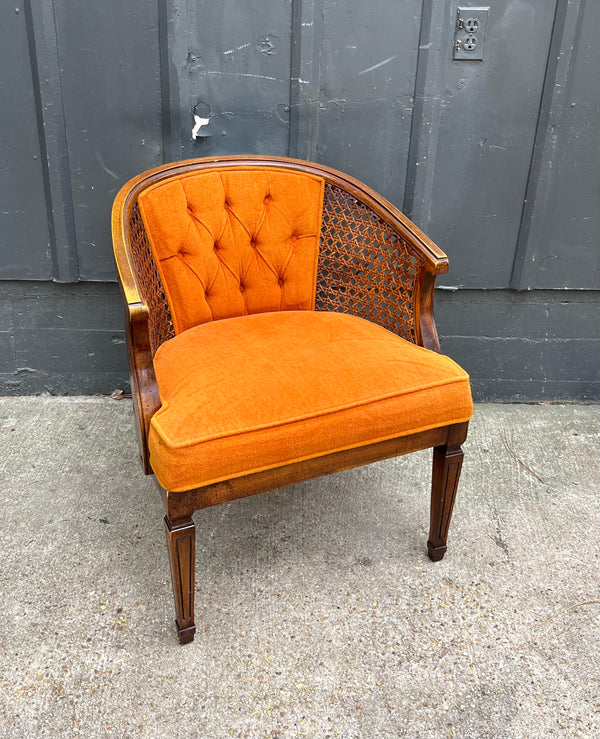 Pumpkin Velvet Tufted Cane Barrel Chair