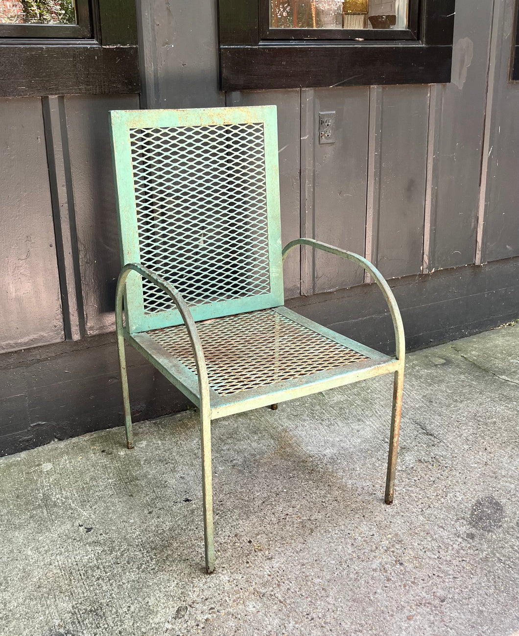 midcentury patio chair / 1940s Extra-large Green Wrought Iron Patio Chair