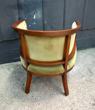Load image into Gallery viewer, Tufted Velvet Barrel Chair / 1940s-50s Olive Tufted Velvet / Wood Barrel Chair