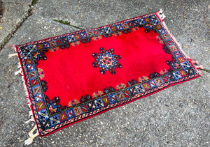 Antique Berber Rug / Bright Red Wool Berber Accent Rug