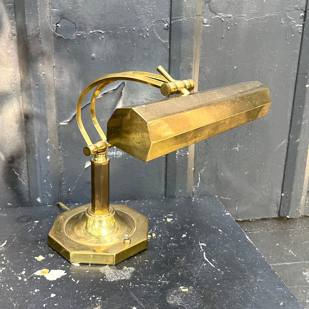 Brass Banker's Lamp / 1960s Articulating Brass Desk Lamp