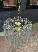 Load image into Gallery viewer, Lucite Chandelier / 1970s Brass, Acrylic &amp; Glass Pane Chandelier