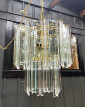 Load image into Gallery viewer, Lucite Chandelier / 1970s Brass, Acrylic &amp; Glass Pane Chandelier