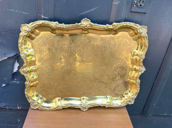 Large Brass Etched Rectangular Tray