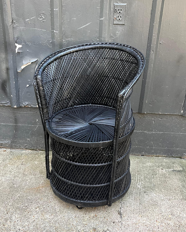 Arch-Back Black Wicker Chair on Casters