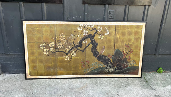 Hand-Painted Asian 4-Panel Screen