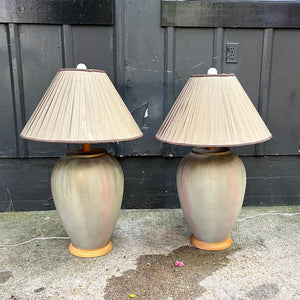Postmodern Lamp Pair / 90s Giant Ombre Plaster Wood-Base Lamps