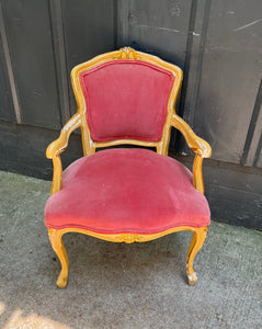 Vintage Bergere Chair / Petite Pink Velvet Bergere Chair
