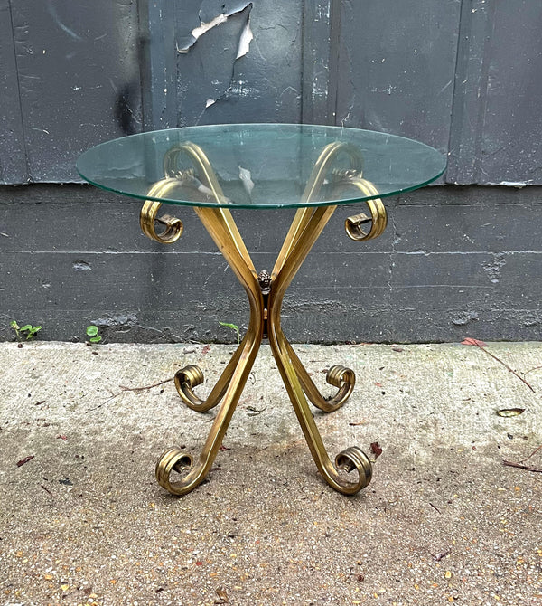 Scrolled Brass / Glass-Top Pineapple Side Table