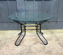 Load image into Gallery viewer, Postmodern Glass-Top Dining Table / 1970s Black Metal &amp; Brass Glass-Top Dining Table
