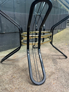 Postmodern Glass-Top Dining Table / 1970s Black Metal & Brass Glass-Top Dining Table