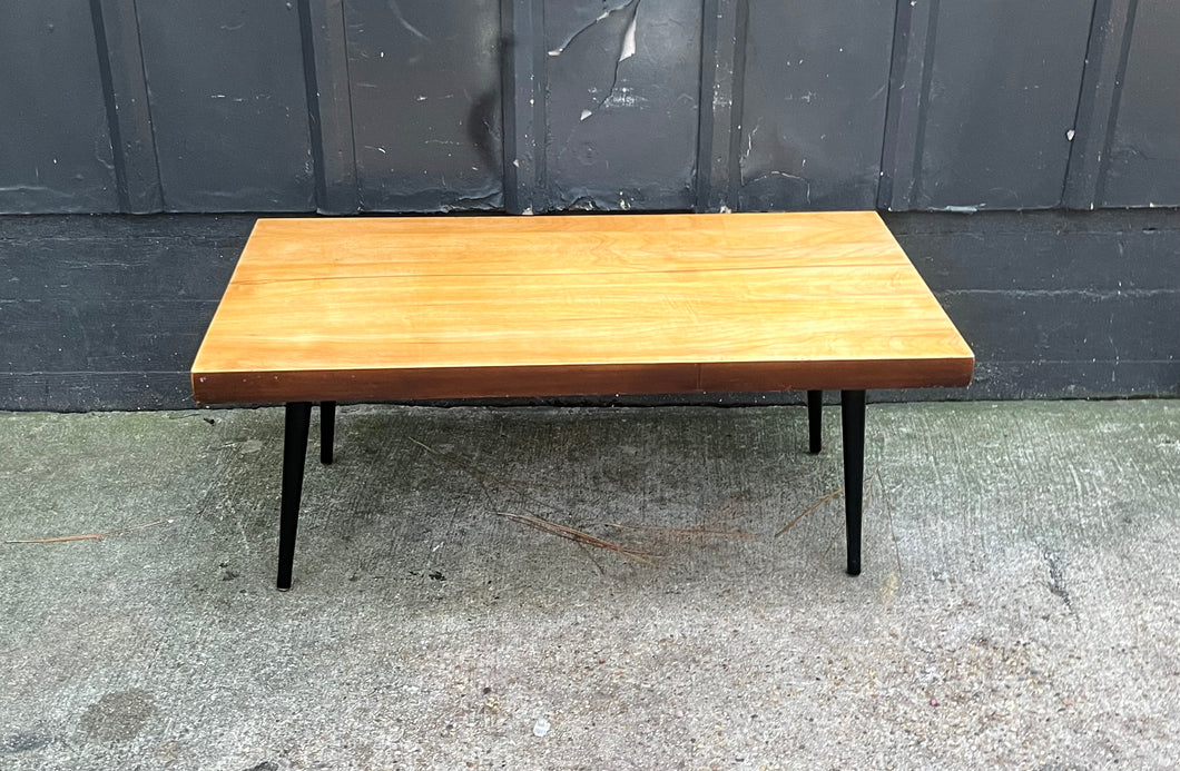 midcentury wood coffee table / 1950s Solid Wood / Metal Tapered-leg Coffee Table