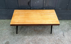 midcentury wood coffee table / 1950s Solid Wood / Metal Tapered-leg Coffee Table