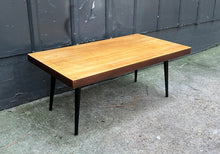 Load image into Gallery viewer, midcentury wood coffee table / 1950s Solid Wood / Metal Tapered-leg Coffee Table