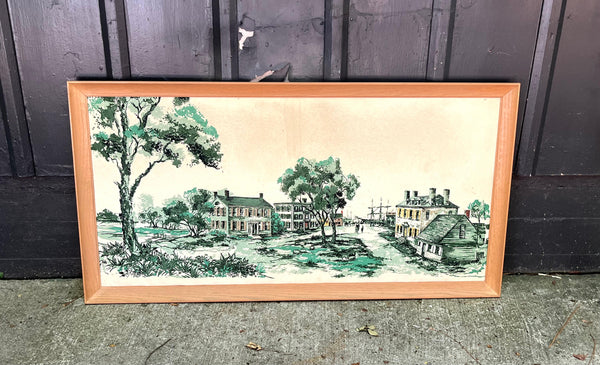 Framed Fabric Village Scene