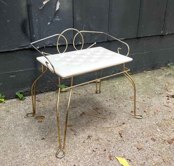 Pearl Wick Co. Brass / White Tuft Vanity Chair