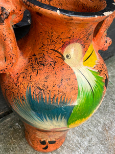Mexican Bird Vase - 1960s-70s Large Hand-painted Orange Bird Vase