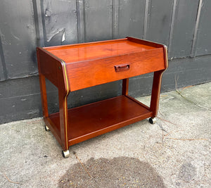 Danish-style 2-tier Wood Cart with Drawer