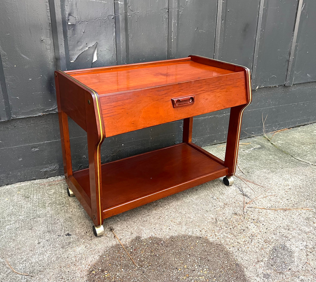 Danish-style 2-tier Wood Cart with Drawer