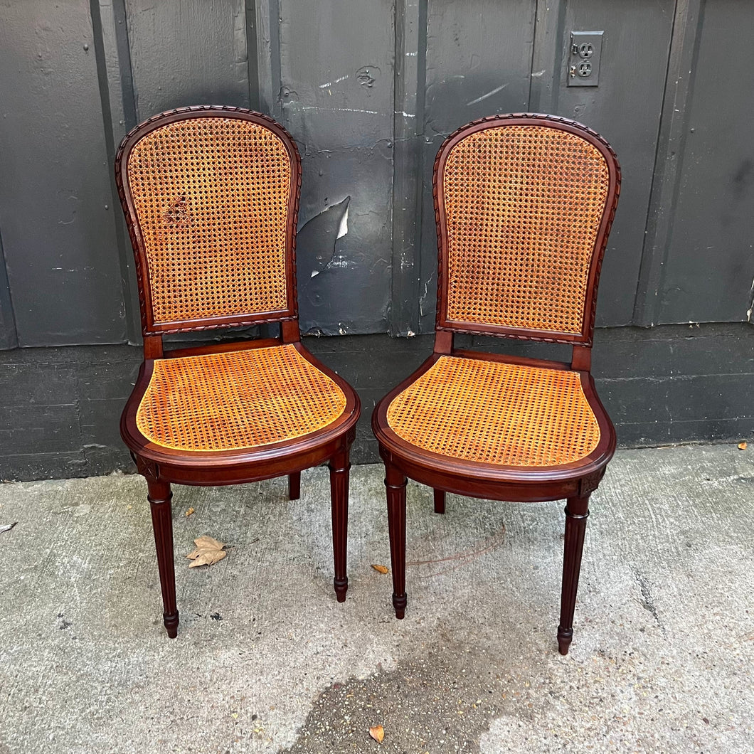 French Louis XVI Caned Carved Mahogany Side Chairs
