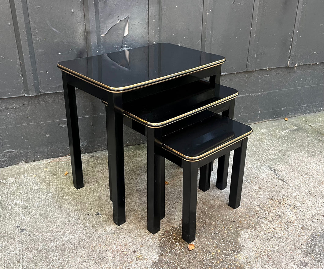Postmodern Black / Gold Lacquered Nesting Tables