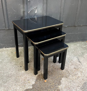 Postmodern Black / Gold Lacquered Nesting Tables
