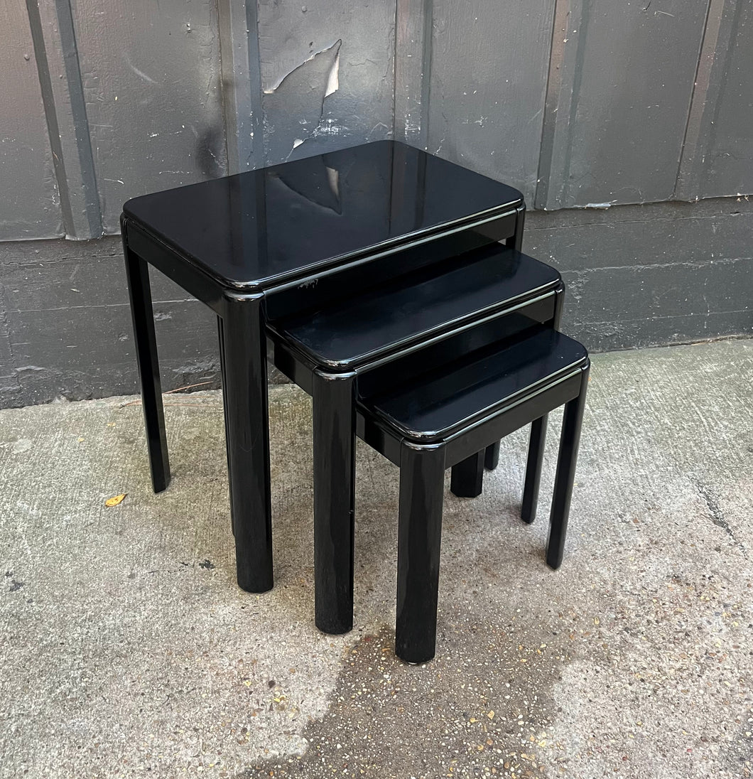 Powell Black Postmodern Nesting Tables - 1980s Lacquered Nesting Tables Set of 3