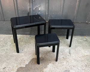 Powell Black Postmodern Nesting Tables - 1980s Lacquered Nesting Tables Set of 3