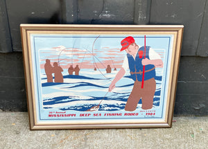 Framed Lithograph Poster / 1984 Fishing Rodeo Serigraph Print